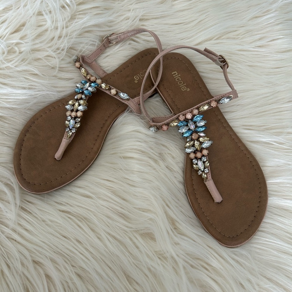 **3 FOR $21** 🛍️ LADIES FAUX RHINESTONE THONG SANDALS